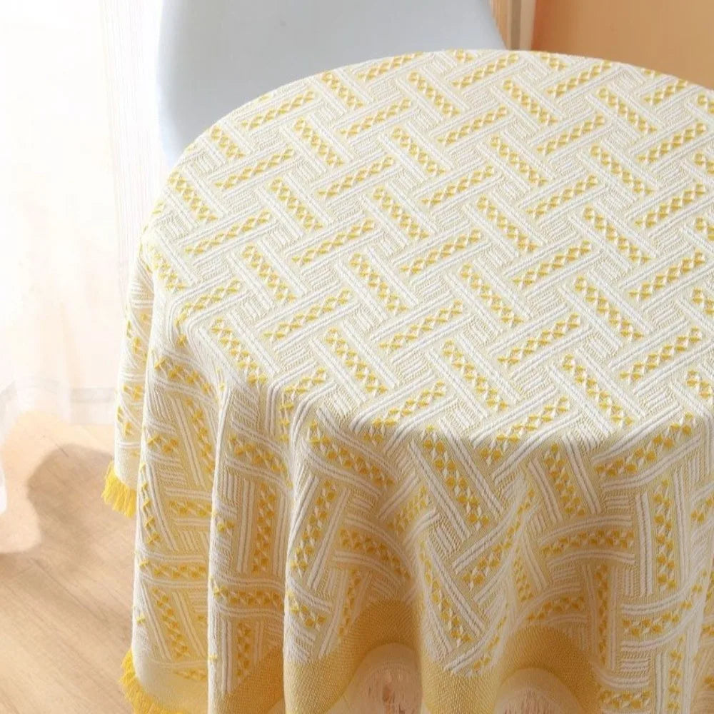 Fringe Edge Tablecloth Decorative Dust-proof Tea Table Cover Elegant Creamy Style Rectangular Tablecloth Bedroom Vanity Vue