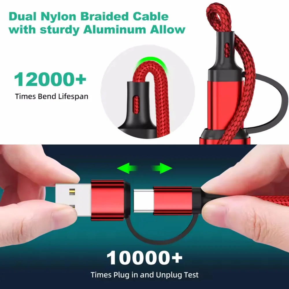 5 in 1 PD USB Fast Charging Cable For iPhone 14 13 12 Xiaomi Android Micro USB Type-C Phone Charger Multi-ports Data Cable Vue
