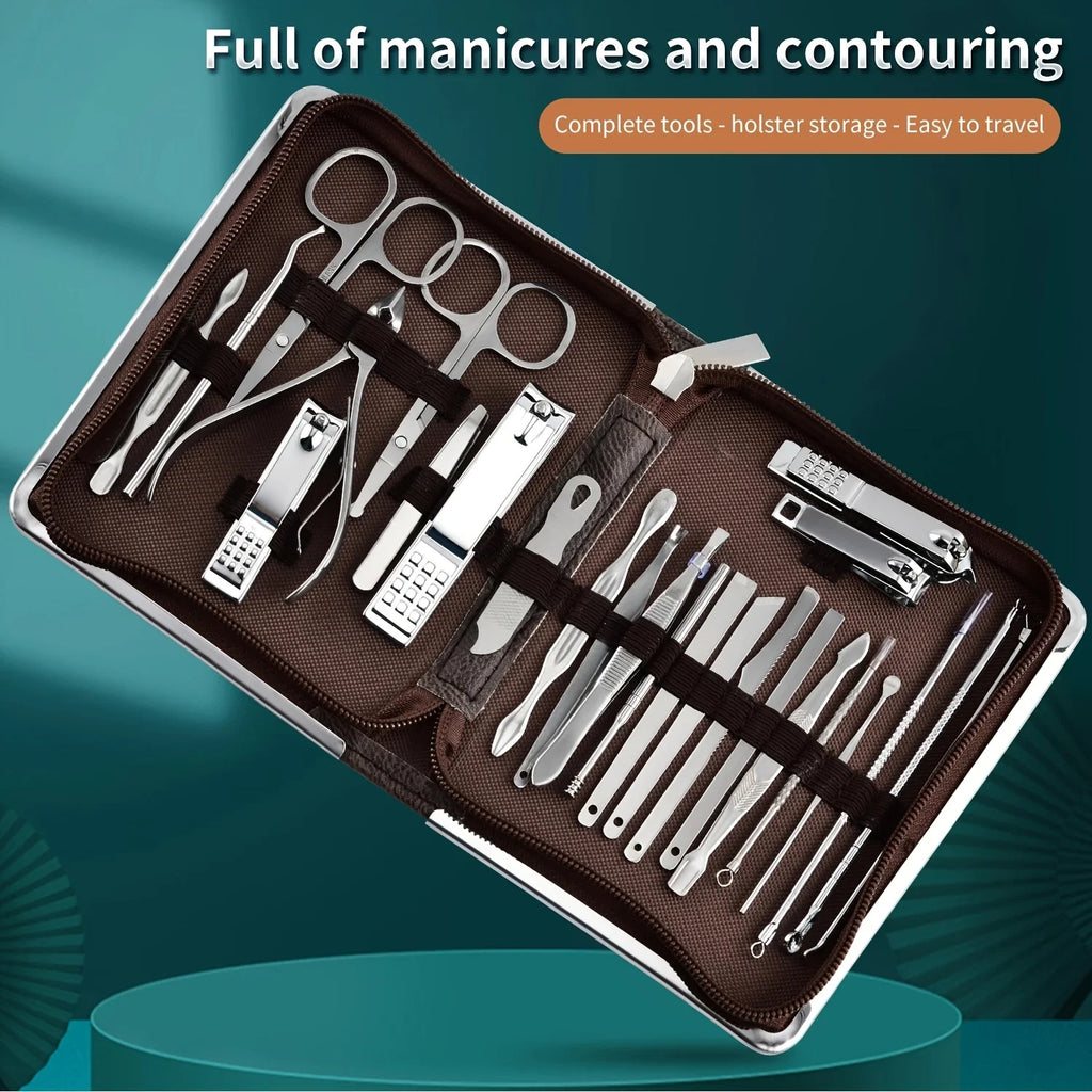 Professional Stainless Steel 26pcs Set Manicure & Pedicure Kit Precision Nail Care with Travel Case with Nail Clipper Scissor Vue