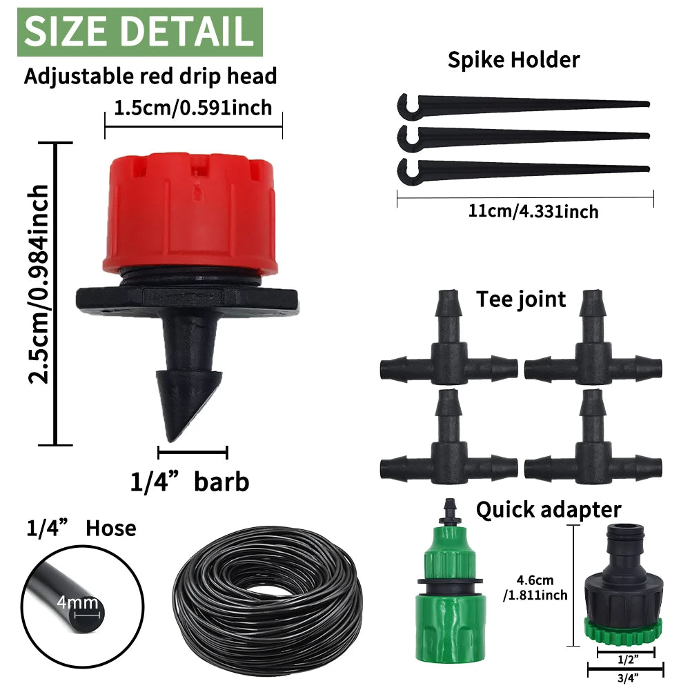 5-20M Micro Drip Irrigation System Kit Adjustable Drippers Nozzles for Garden Patio Lawn Plant Watering Automatic Sprinkler Vue