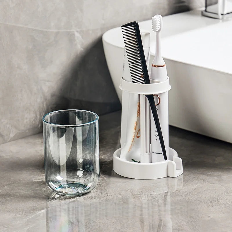 Toothbrush Holder Withdust Cover Drainage Design Plastic Multifunctional Bathroom Toothbrush and Cup Organizer Vue