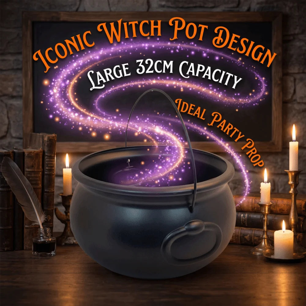 Party Supplies 32cm Halloween Cauldron Plastic Black Witch Cauldron Bucket Classical Extra-large Halloween Jar Halloween Party Vue