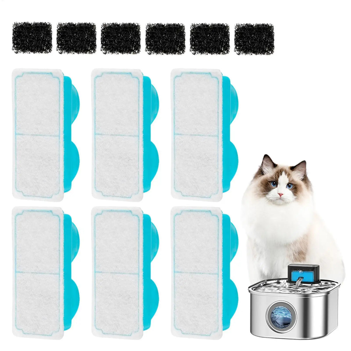 Cat Water Fountain Filter Replacement, Odor Remover with Sponge, Compatible with Most Pet Drinking Dispensers for Fresh Water Vue