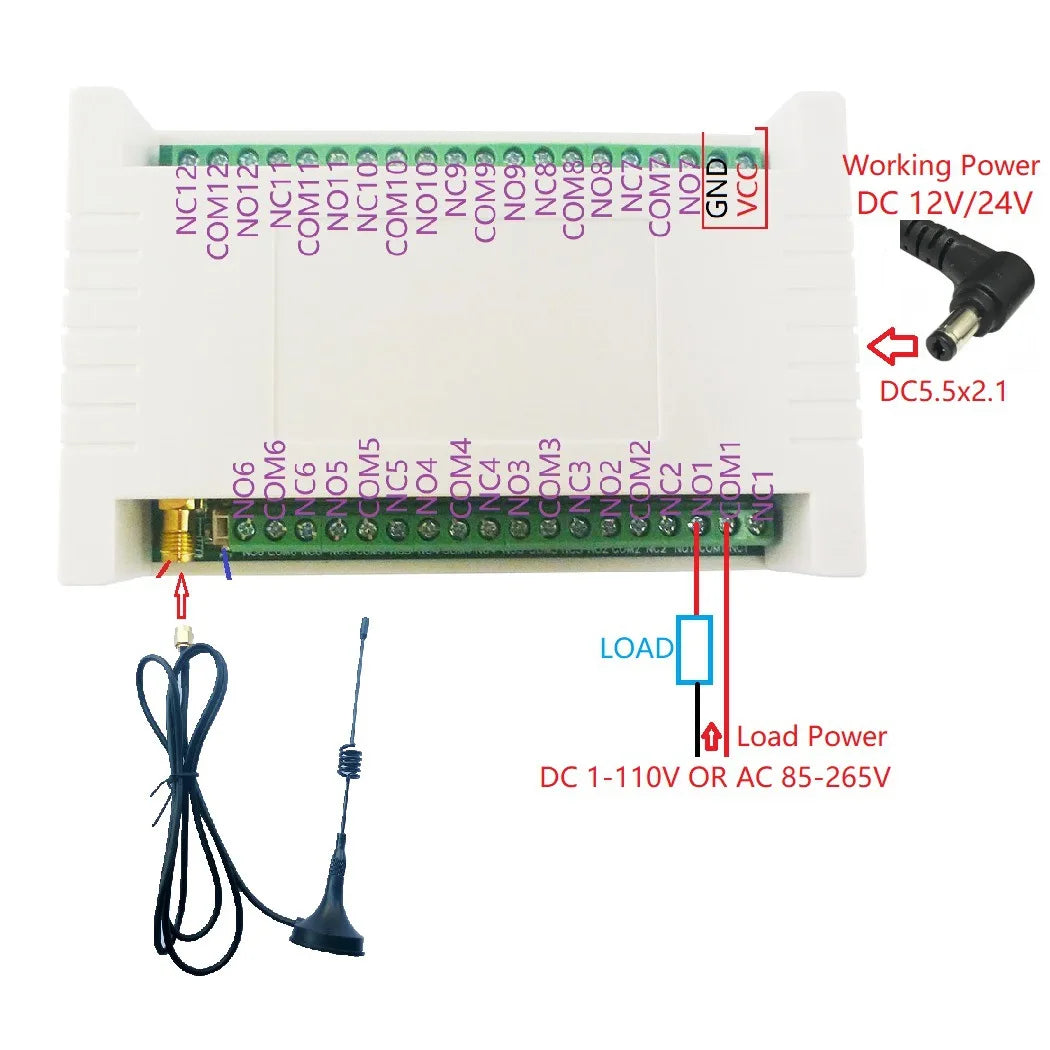 12 Key 12V/24V 433MHz+20dBm FSK Industrial grade Rolling Code Remote Control 12Ch-121dBm 8MA Wireless Controller Relay Kit Vue