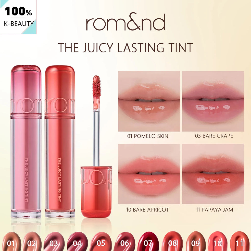rom&nd THE JUICY LASTING TINT-11 Shades,Lightweight Hydrating,Luxury Makeup,Lip Gloss,Korean Cosmetic,K-Beauty,Korean Makeup Vue
