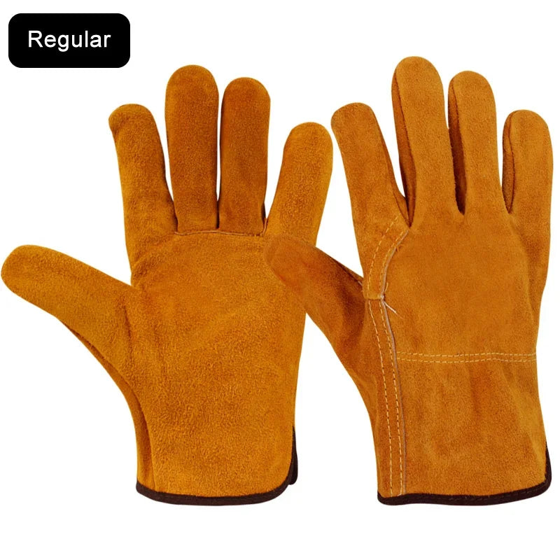 10"-14" Leather Welding Gloves Anti-Cut Temperature Resistant Fire-Proof Cowhide Work Safety Gloves Hands Protection Vue