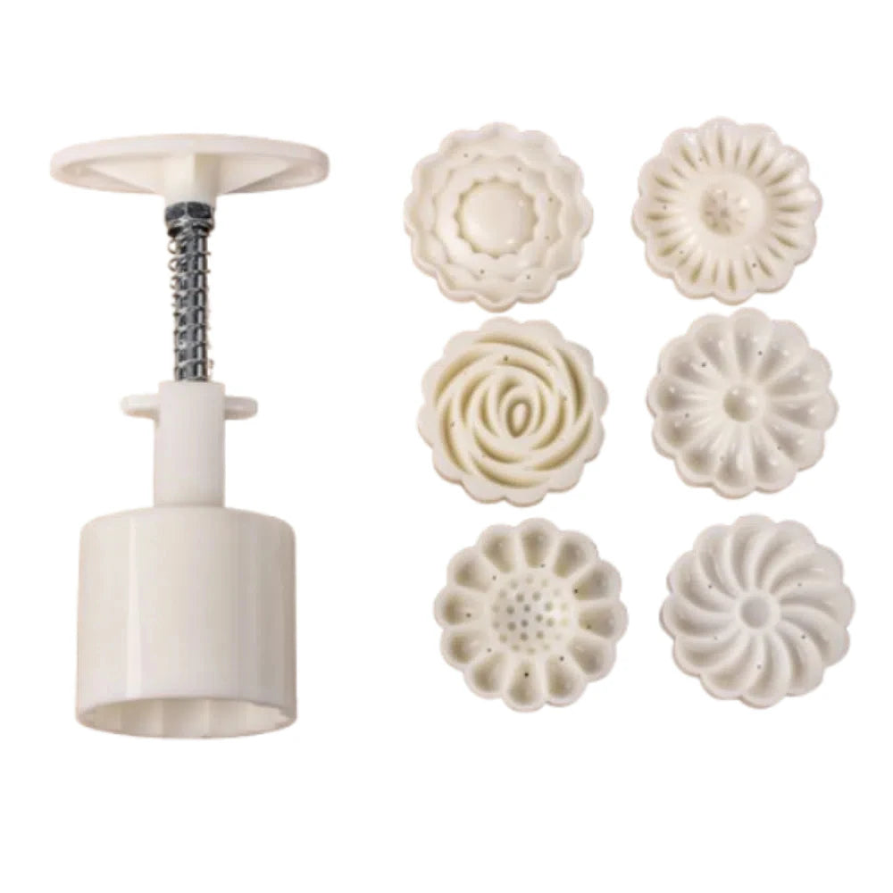 Creative Moon Cake Mold 3D Flower Shaped Cookie Stamp Mold Embossed Reusable Mid-Autumn Festival Supplise Mung Bean Vue Style 1(50g)