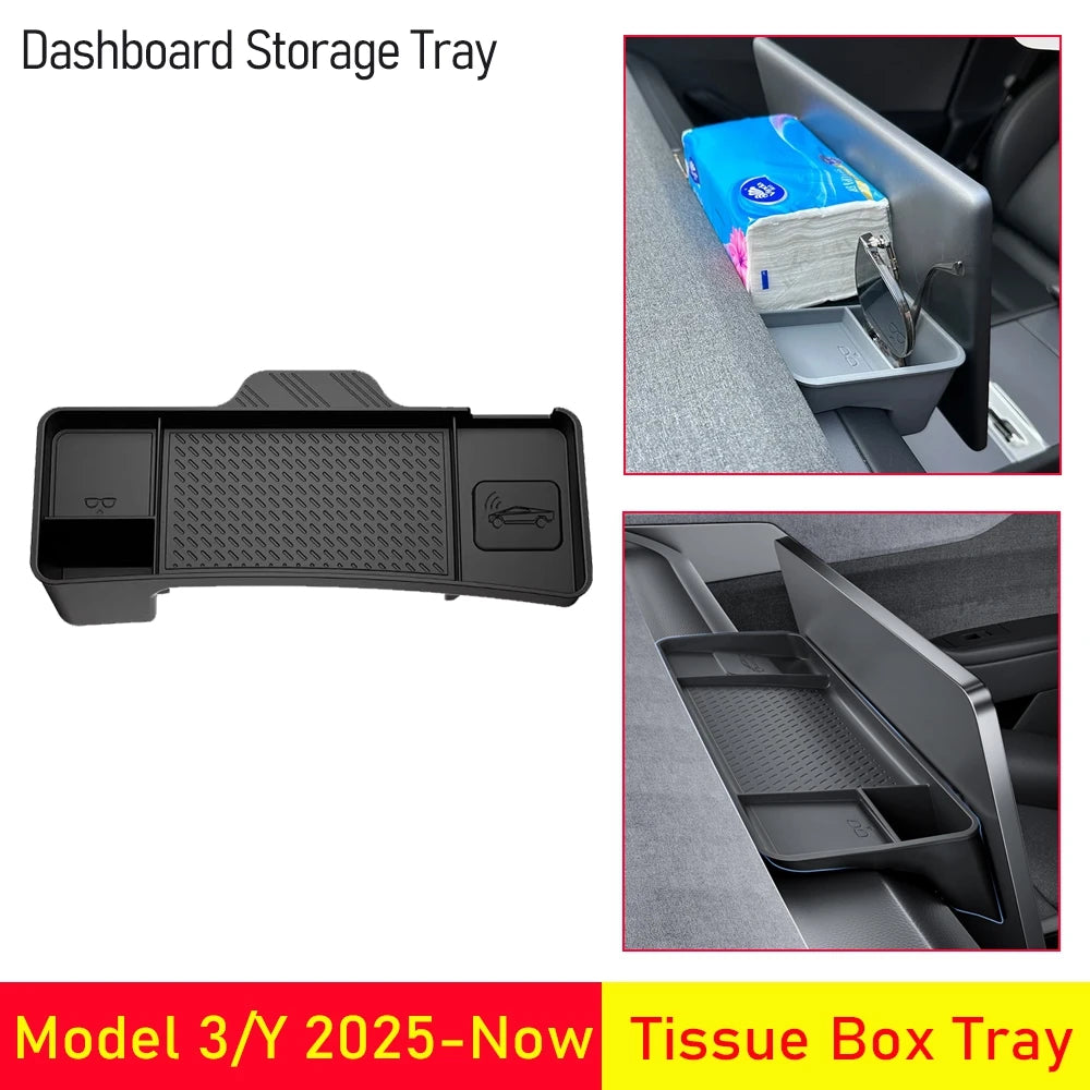 For 2025 2026 Tesla Model Y Juniper Model 3 Dashboard Behind Screen Storage Box Center Console Organizer Tray Sunglasses Holder Vue