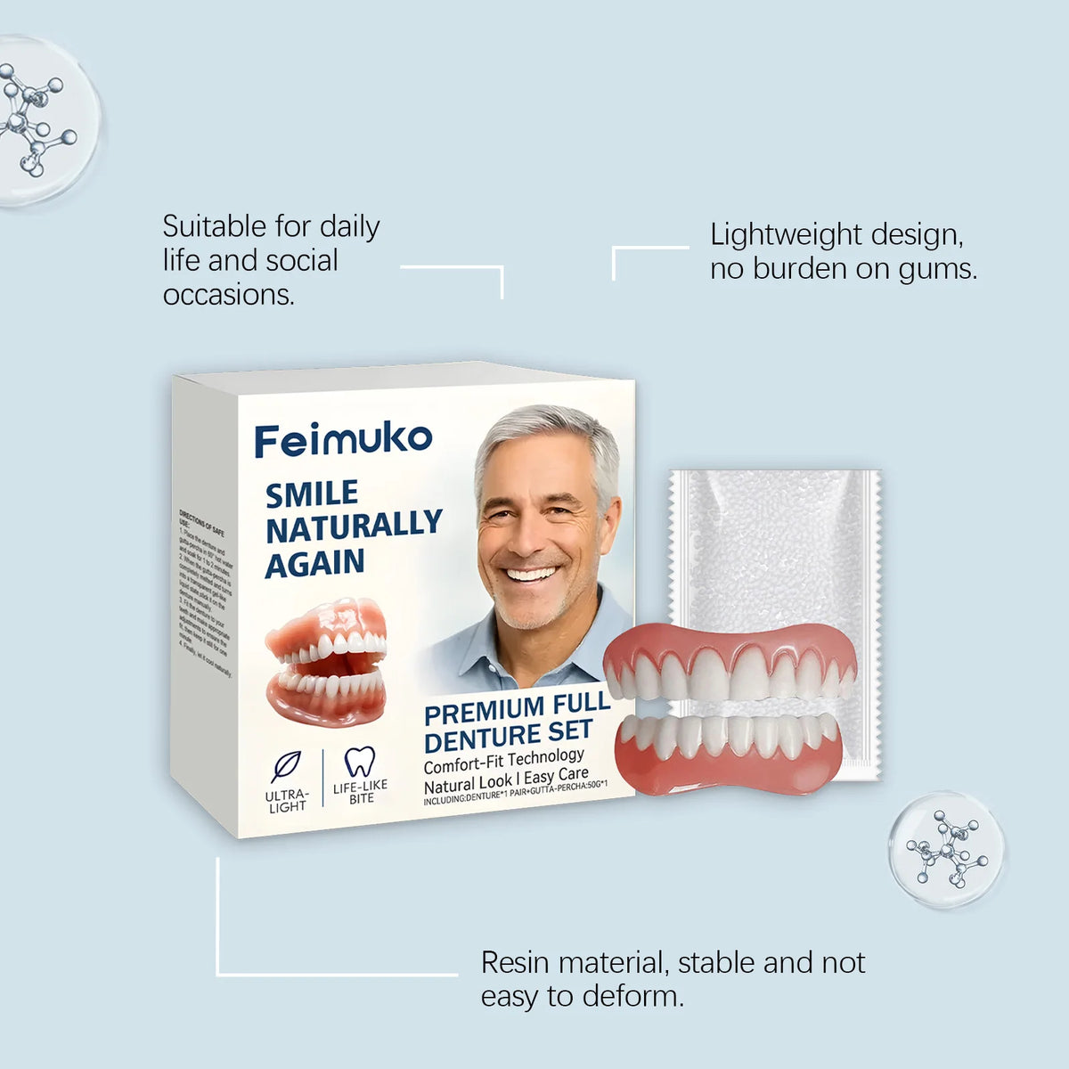 Senior-Focused Denture Care Kit - Resin Material, Comfort Fit, Natural Look, Easy Maintenance, Complete Care Solution Vue