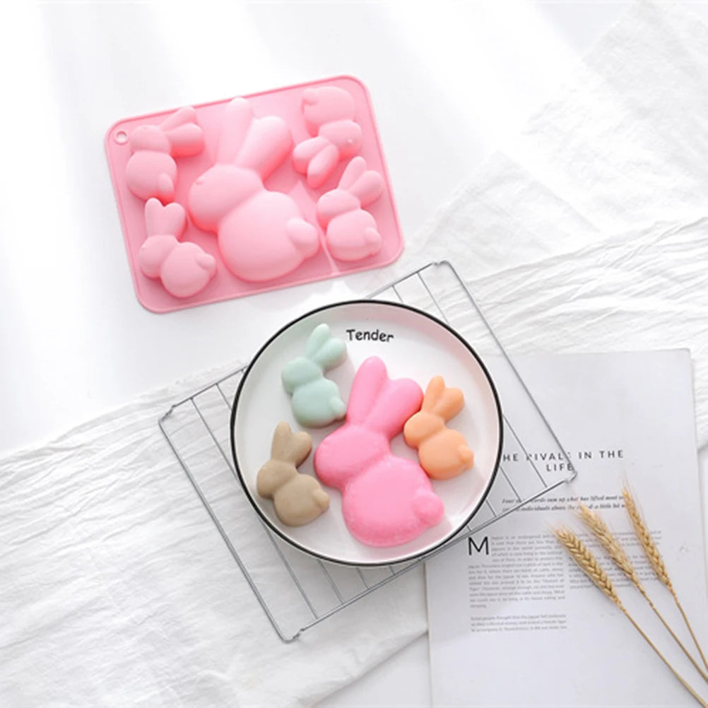 5 Pairs silicone Molds Non-Stick Reusable Cake Baking Tray & Hand Soap Mold for Easter Party DIY Dessert Soap Craft Making Vue