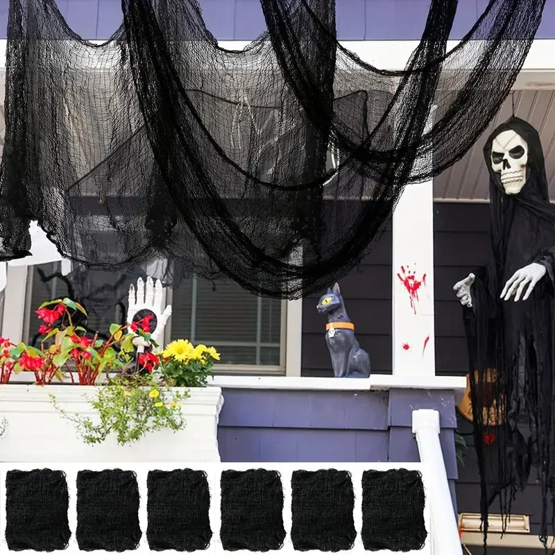 1-9PCS Coarse Gauze Mesh Fabric Poly Cotton Large Grid for Halloween Ghost Party DIY Decor Haunted House Drape Vue
