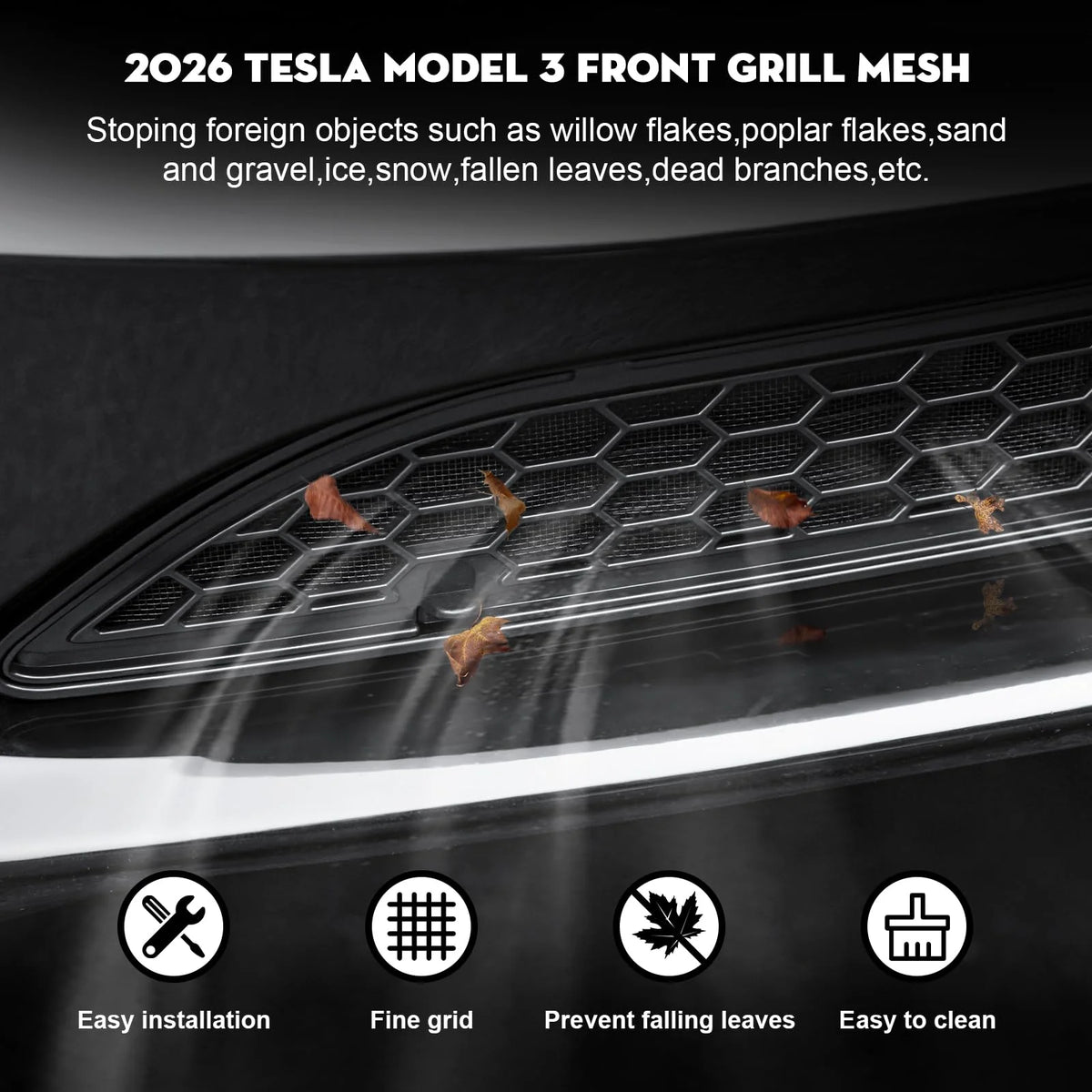 Grille Mesh Inserts for New 2026 2027 Tesla Model 3 Highland with Front Camera Version Front Bumper Air Inlet Vent Grille Cover Vue