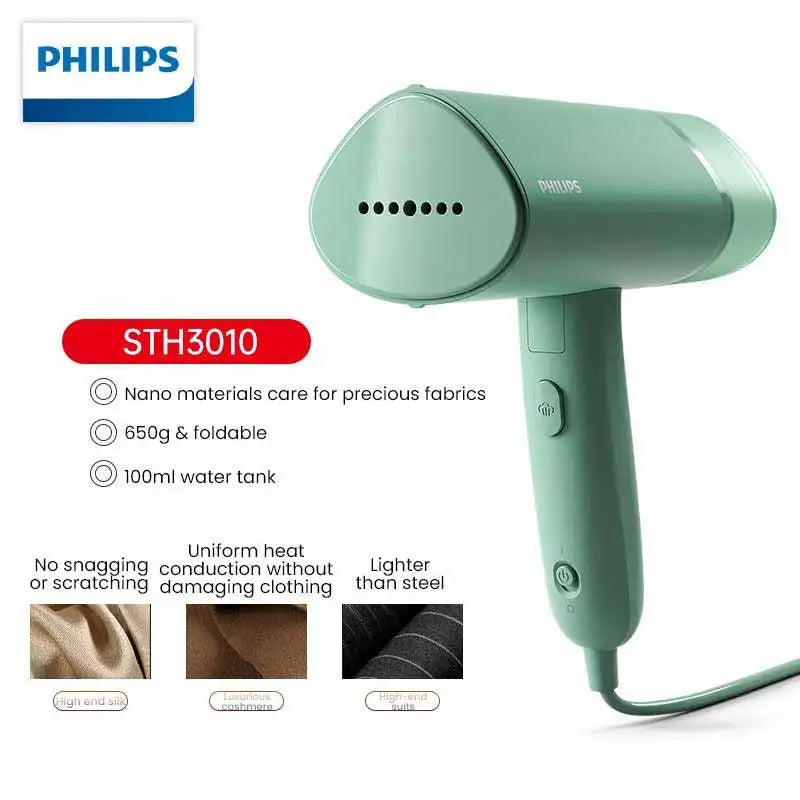 Philips Handheld Garment Steamer 1000W 30S Fast Heating 100ML Portable Fabric Wrinkle Remover Home Travel Clothes Steam Iron Vue green