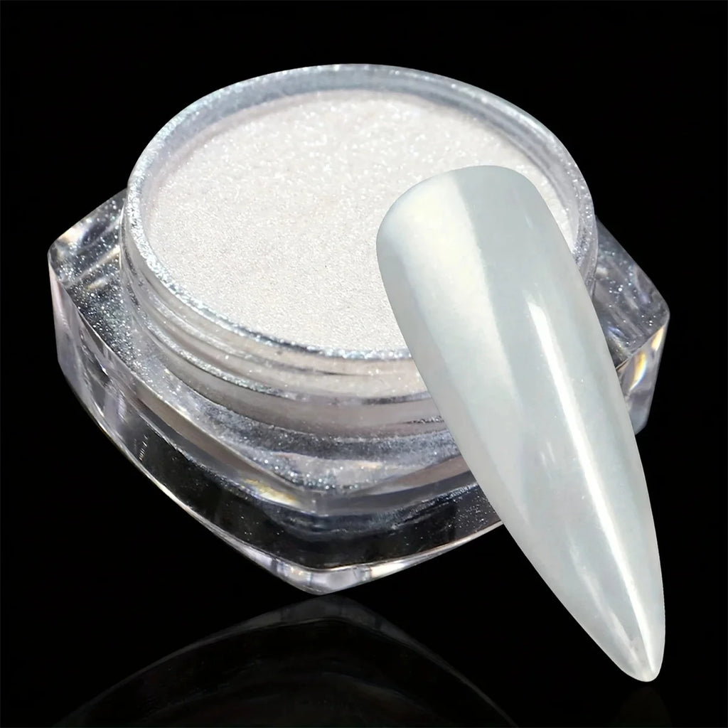 1pc pearl white ice skin nail powder holographic glitter powder combined with nail polish adhesive for nail art creation DIY Vue