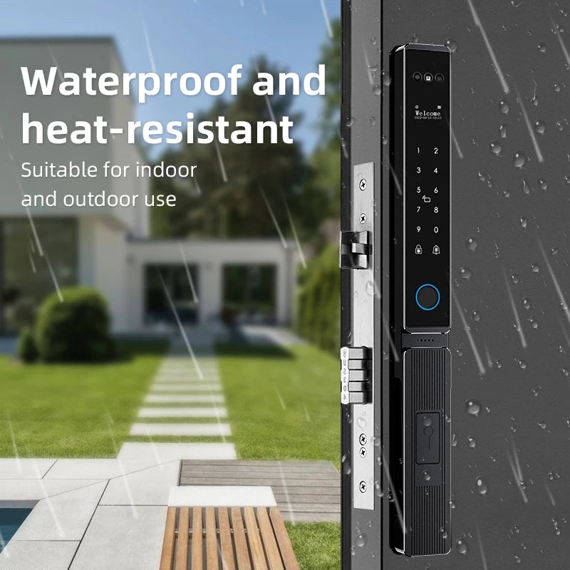 WIFI Support Tuya App Narrow Waterproof Facial Recognition Fingerprint Lock RFID Card Code Keyless Video Call Electronic Lock Vue