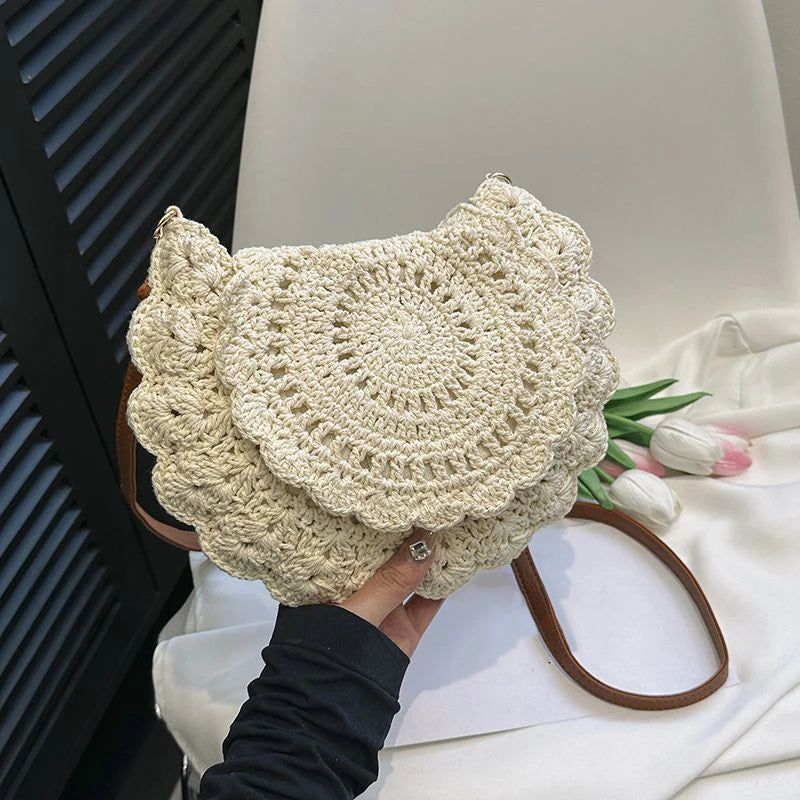 Vintage Woven Handbag Vacation Round Summer Beach Bag Fashion