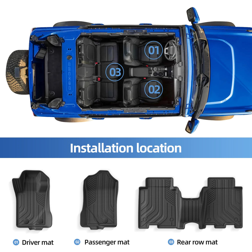 for Ford Bronco 4 Door 2021 - 2024 Car Floor Mats Cargo Liner Trunk/Backrest Pad TPE 3D Left Rudder Vue