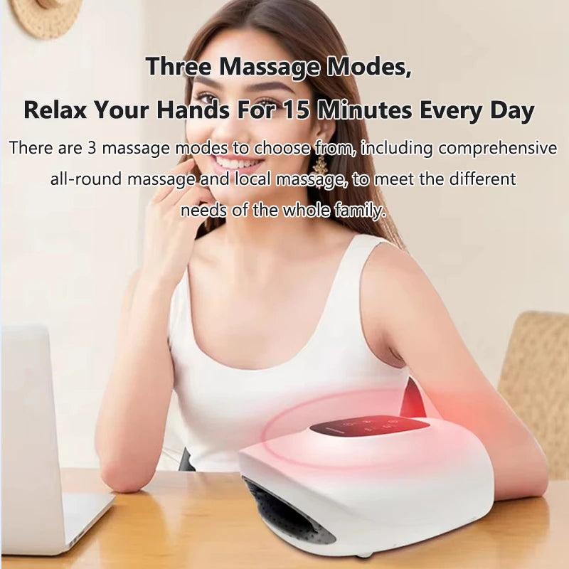 Electric Hand Massage Airbag Wrapping Pressing Hand Massager Deep Squeezing Kneading 3 Modes Hot Compress Palm Massage Divece Vue