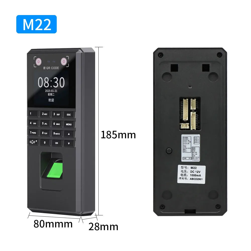 M21 M22 face recognition attendance machine password fingerprint palm vein unlocking application management doorbell Vue