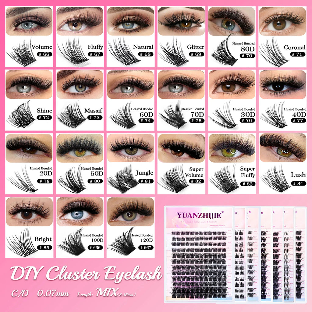 DIY 144 Cluster Lashes YUANZHIJIE Free Ship Segmented Beam Natural C/D Curl Individual Mink Eyelashes Makeup Supplies at Home Vue