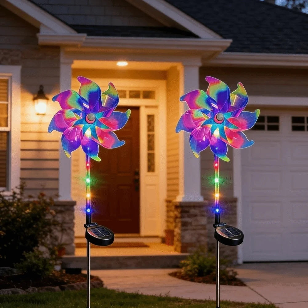 Creative Solar Powered Windmill Lamp Rotating Waterproof Turning Windmill Lawn Lamp Colorful Realistic Landscape Stake Lights Vue