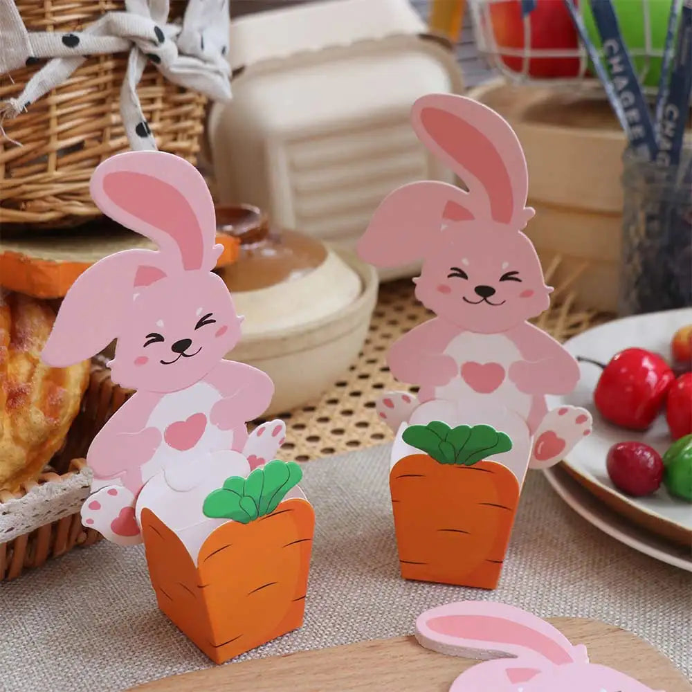 New Cute Easter Candy Box Rabbit Hug Carrot Design Paper Box Food Packaging Case 10 Pieces Festivel Cookie Box Gift Giving Vue
