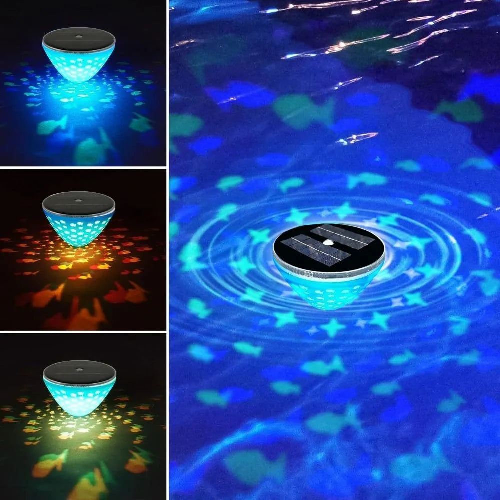 Hollowed Out Solar Floating Pool Lights Waterproof RGB Fish Projection Lamp Color Changing Energy Saving Vue