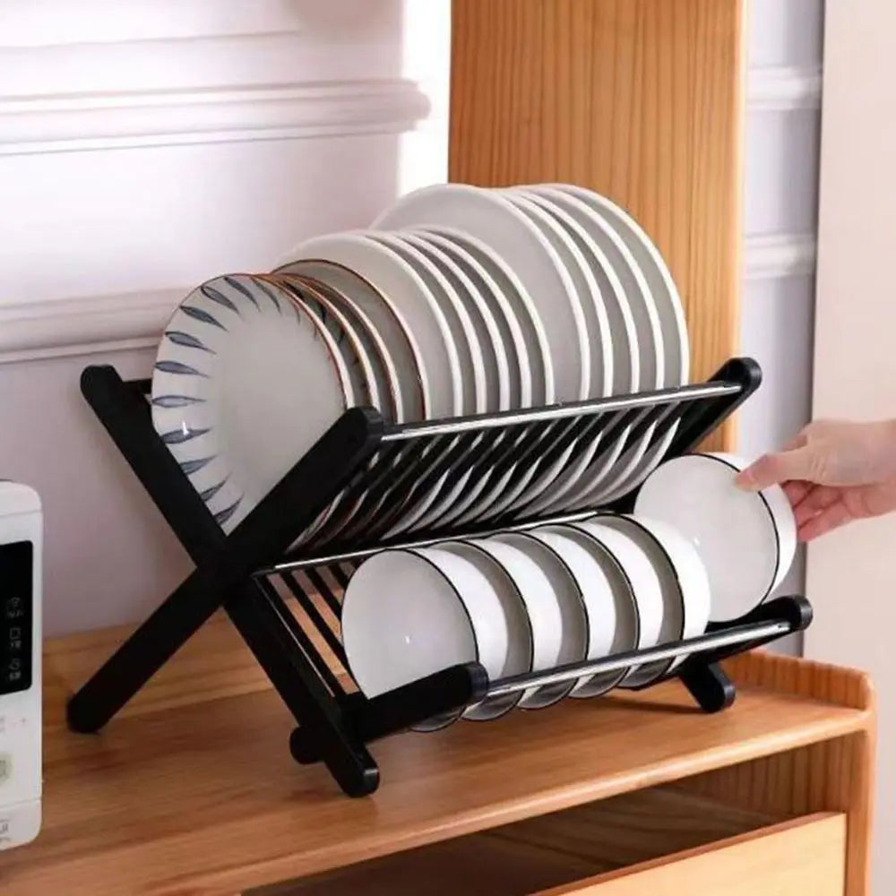 X-Type Folding Bowl Draining Stand Plastic Large Capacity Plate Drain Holder Space Saving with Drip Tray Tableware Drying Holder Vue