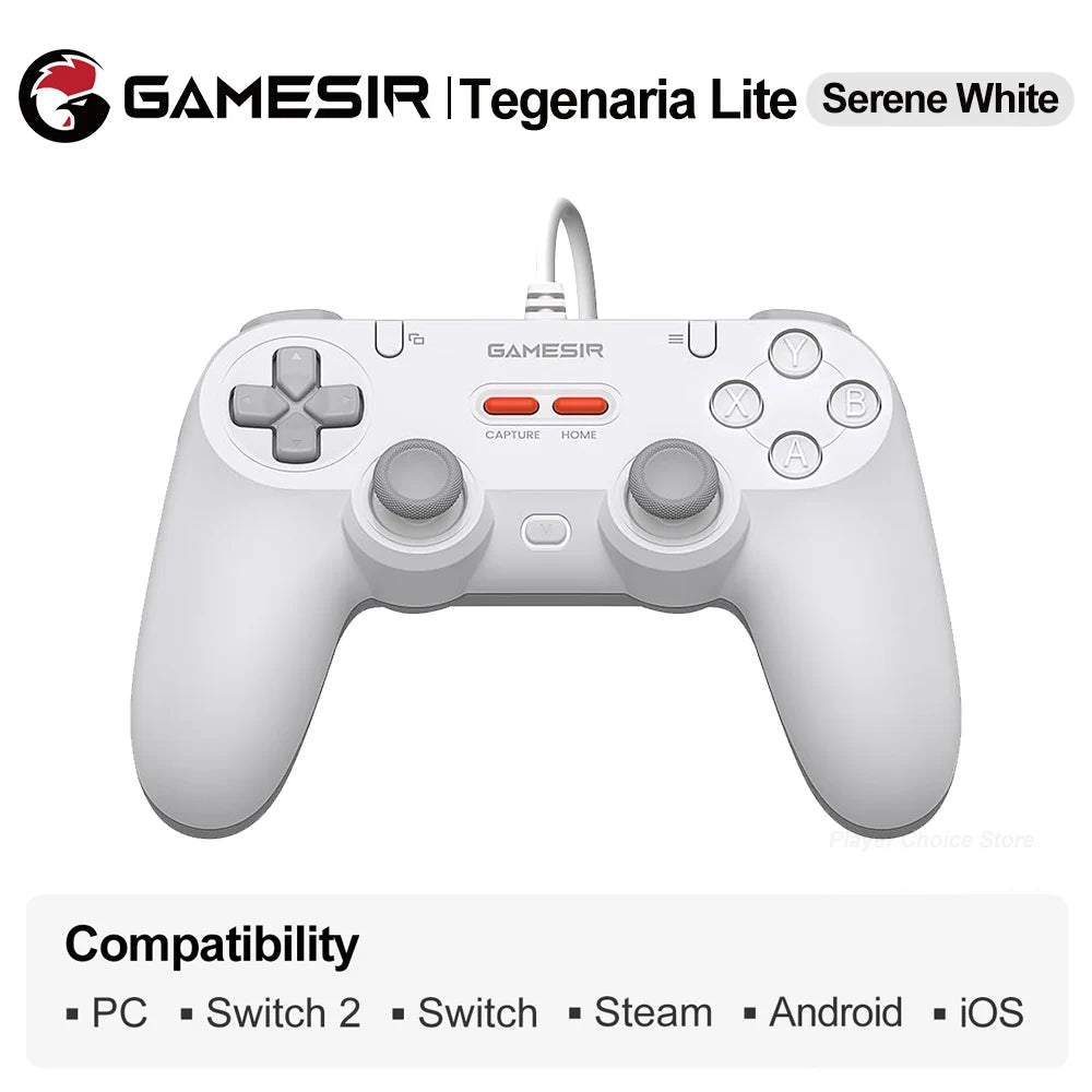 GameSir Retro Gamepads Wired Controller for PC Windows Steam Switch Controle Hall Effect stick 2 Mappable Buttons Tegenaria Lite Vue Serene White