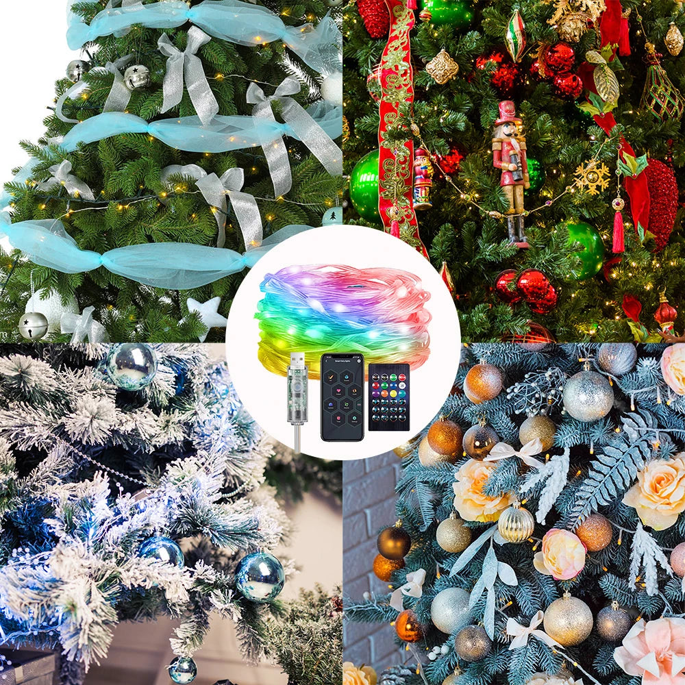 USB RGBIC Smart String Lights, App-Controlled LED Decorative Lights, DIY Color-Changing, Music Sync, Christmas Decorations Vue