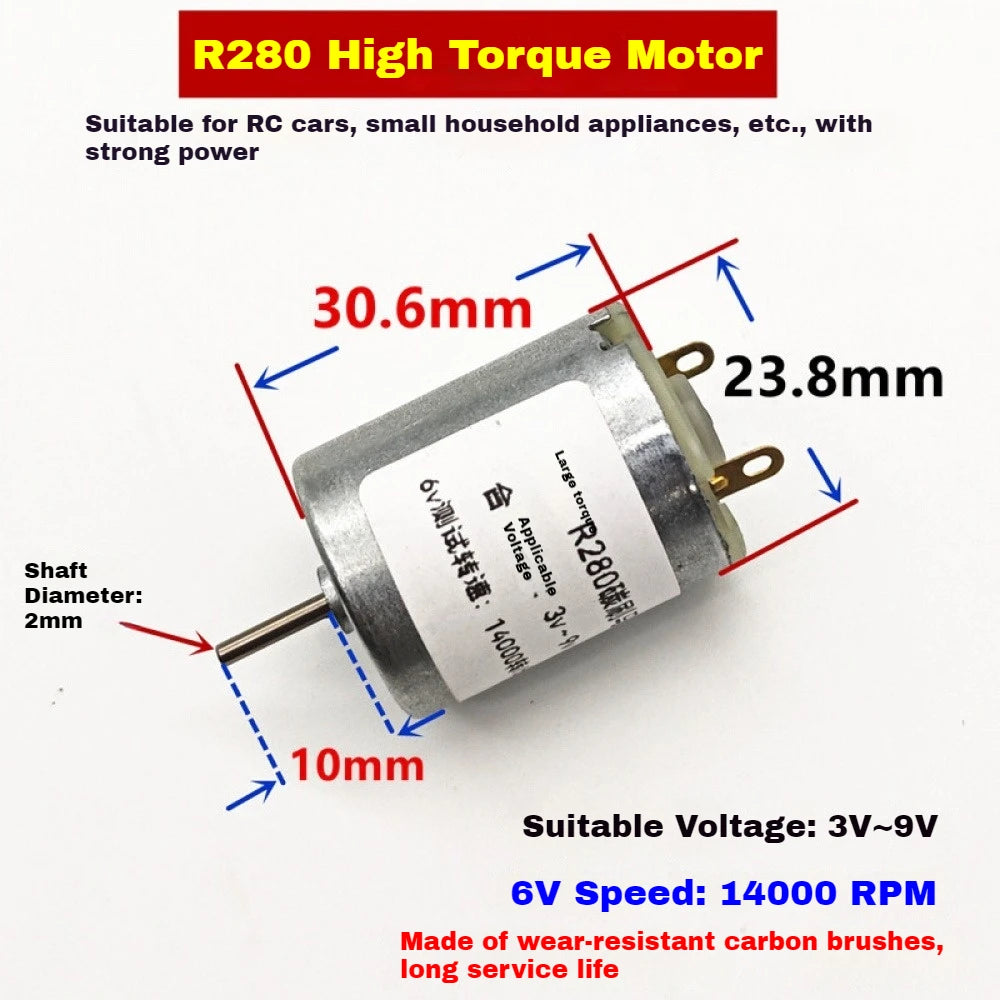 1PCS R280 High-torque/High-voltage DC Motor Remote Control Car Circular Strong Magnetic Carbon Brush Motor DC3-9V/DC5-24V Motor Vue