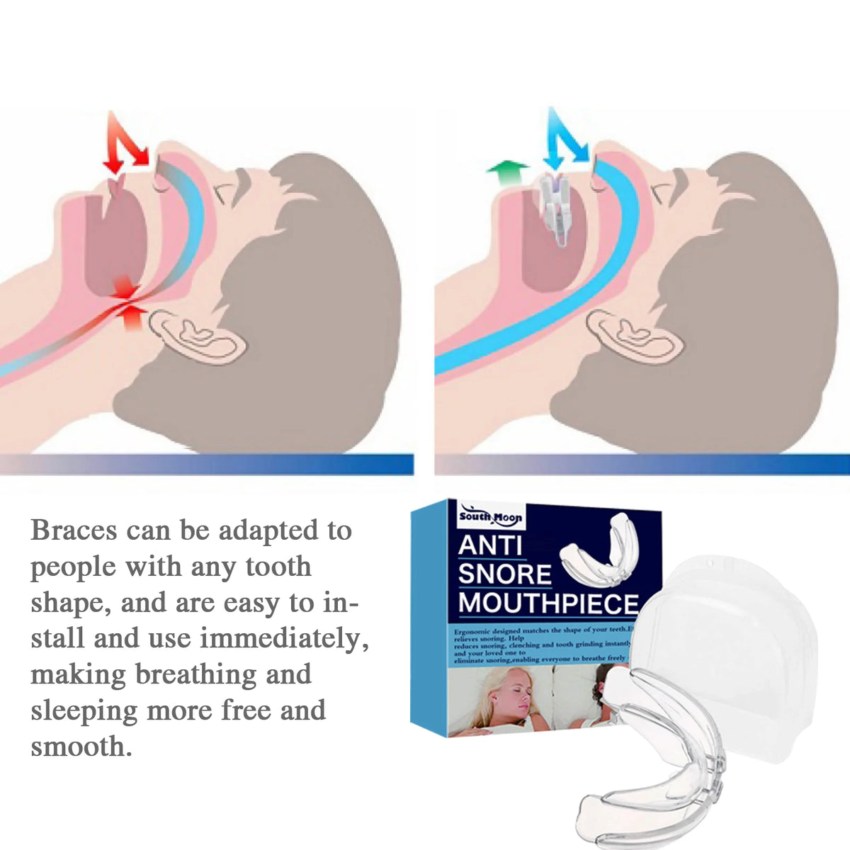 Anti-Snoring Mouth Guard, Flexible Snug Night Sleep Mouthpiece for Stopping Snoring & Teeth Grinding, Dental Protection Brace Vue