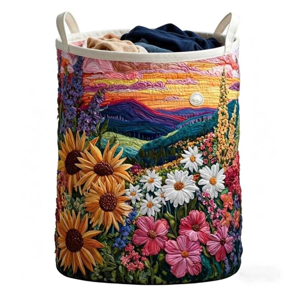 Foldable Boho Quilted Laundry Hamper Basket with Handles Laundry Hamper Basket Vue