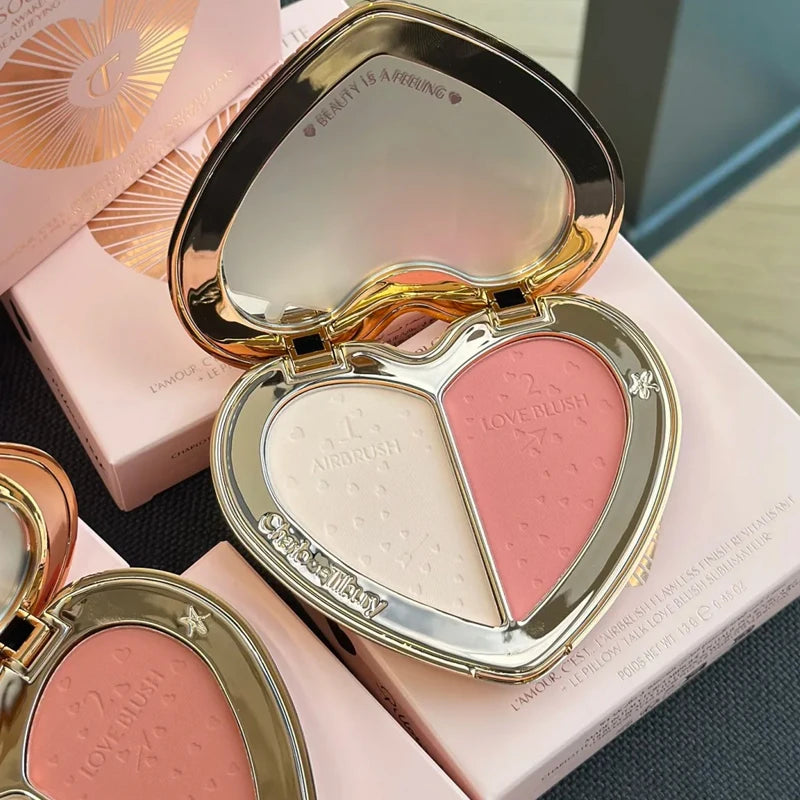 Hot CT Heart Blush Make-up Design Blush Powder 2 Colors in 1 Heart Blush Lasting Waterproof Oil Control Woman Makeup Cosmetics Vue