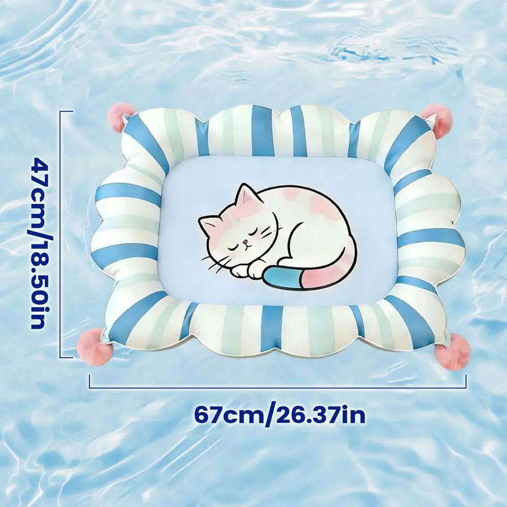 M/L Cute P attern Pet Cooling Mat, Summer Cool Sleeping Pad For Cat Dog, Portable Floor Bed For Home Camping Entryway, Non-Slip Vue L