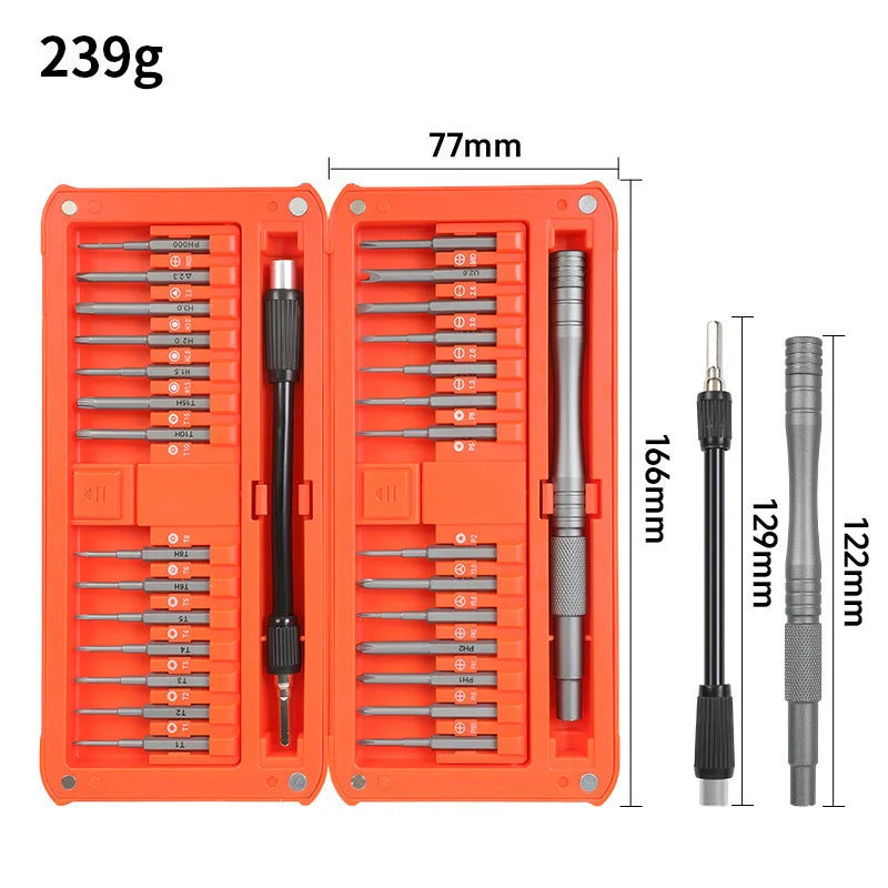 30-in-1 S2 Long Bits Screwdriver Set Magnetic Storage Case Professional Pry Tool Vue Orange