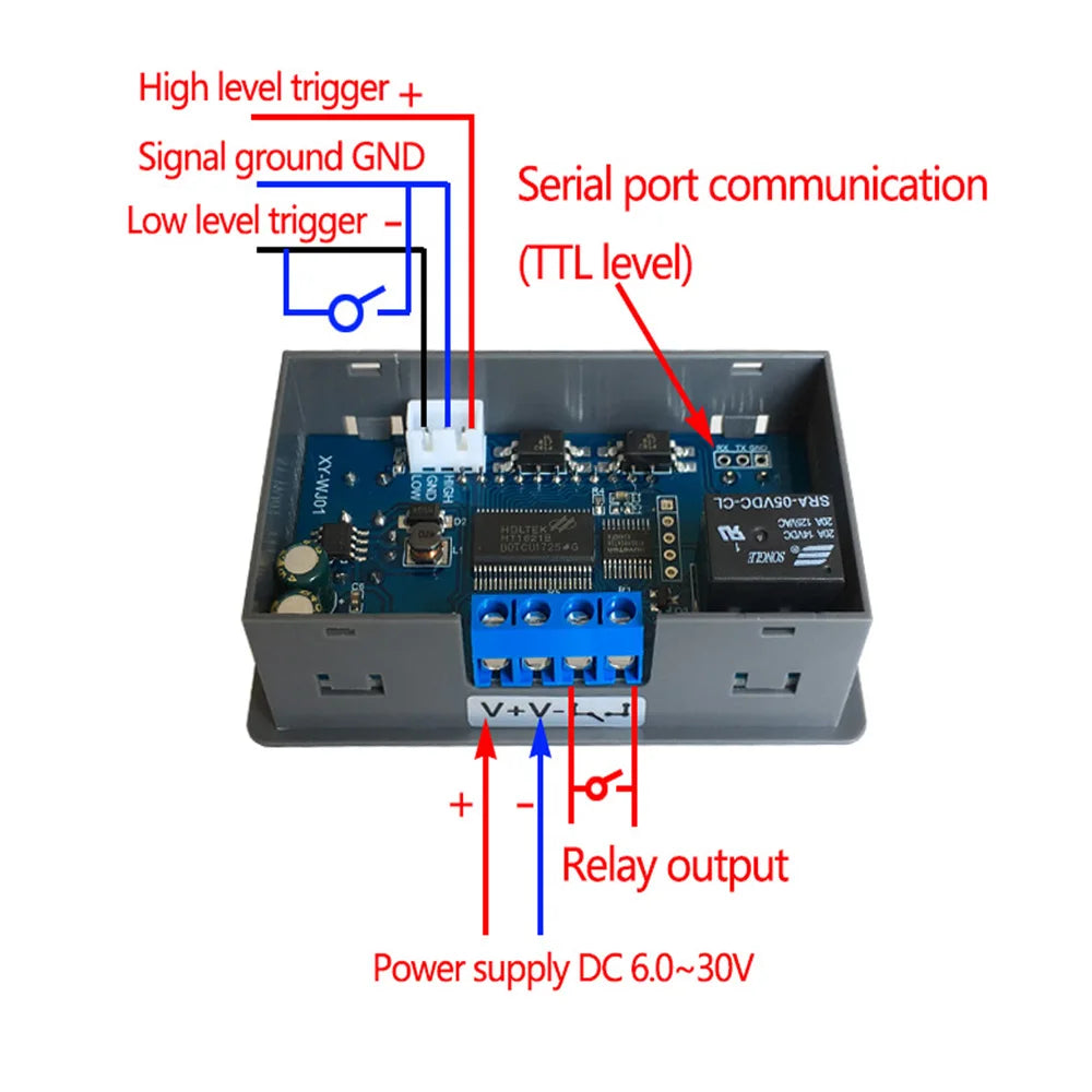 DC 6-30V Time Delay Relay Module Programmable Timer Relay Control Switch Circuit Timing Trigger Cycle with LCD Digital Display Vue