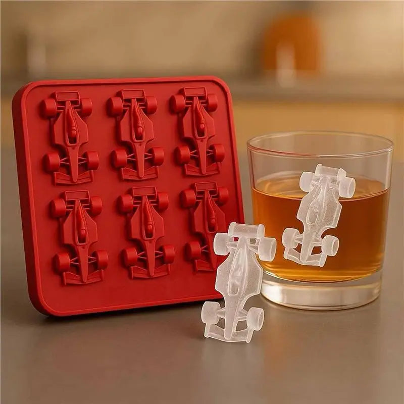 6-Cavity Formula Racing Car Ice Mold Ice Mold, Silicone Racing Car Jelly Mold 3d Race Car Tumbler Ice Cube Tray Baking Tool Vue Red
