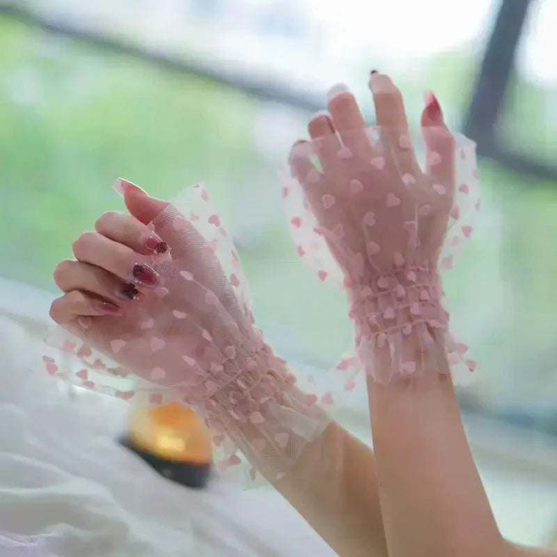 1 Pair Nail Art Heart Tulle Photo Glove Fake Pleated Cuff Manicure Photography Props Nail Tips Display Sleeve Fashion Accessory Vue