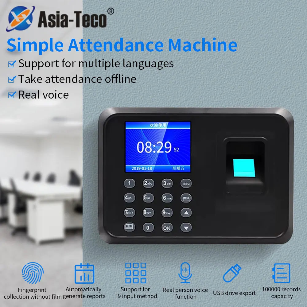 Biometric Fingerprint Attendance Machine Electric Time Clock USB Recorder with Offline Staff Data Management System Vue