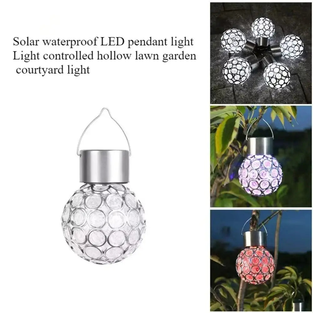 Camping Waterproof Solar Lights Round Ball Motion Sensor LED Lights Glass Chandeliers Multicolor Hanging Light Courtyard Vue