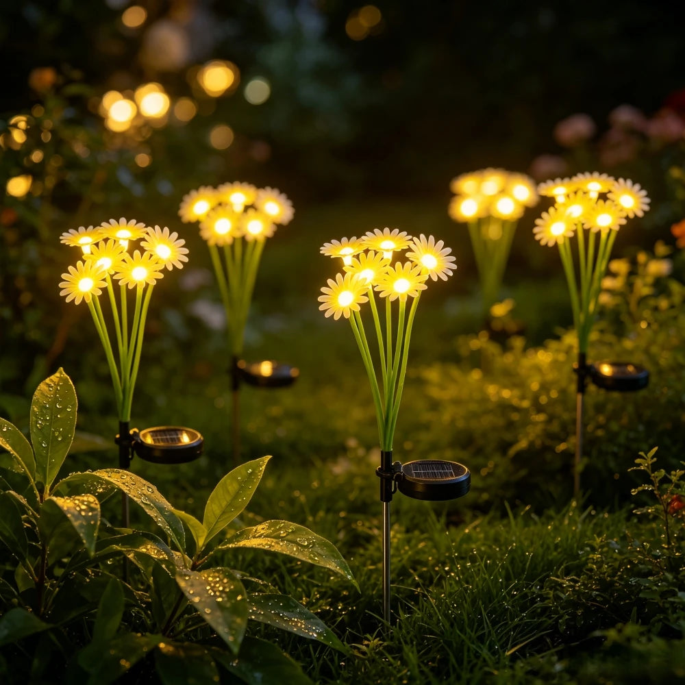 6LED Outdoor Solar Daisy String Lights, Waterproof Chrysanthemum LED Ground Lamps for Aesthetic Courtyard Garden Yard Decor Vue