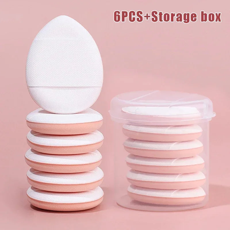6PCS Cream Cosmetic Mini Finger Box Concealer Puff Foundation With Storage FaceBB Applicator Makeup Air Cushion Powder Sponge Vue M82 White-6Pcs
