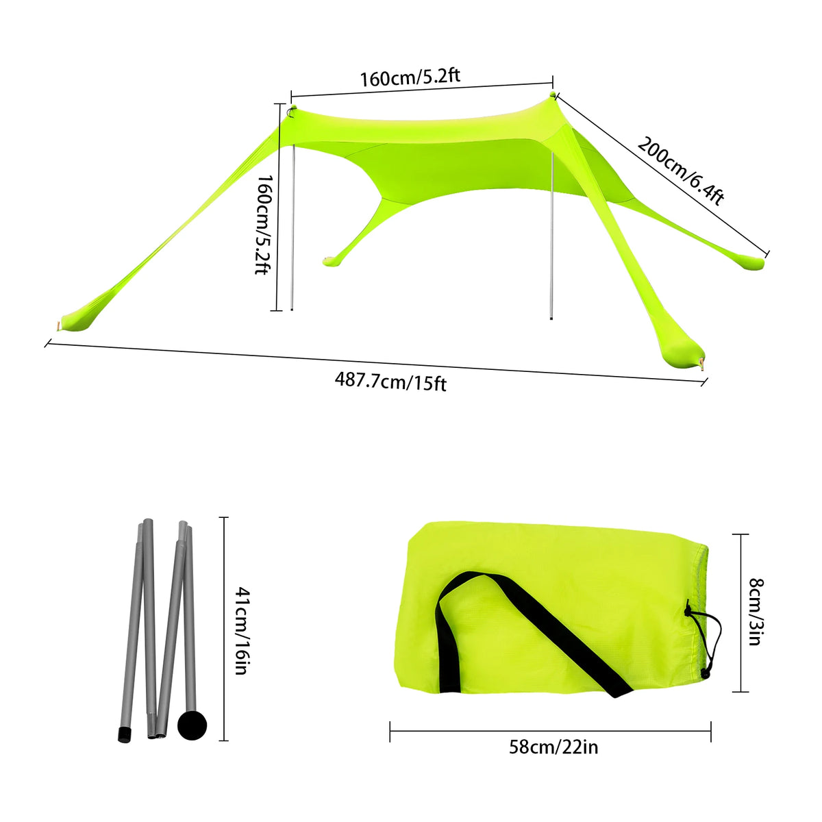 Beach Stretch Tent 2×1.6m Pop-Up Sun Shelter for 2-3 People Beach Sun Shelter Tent Vue