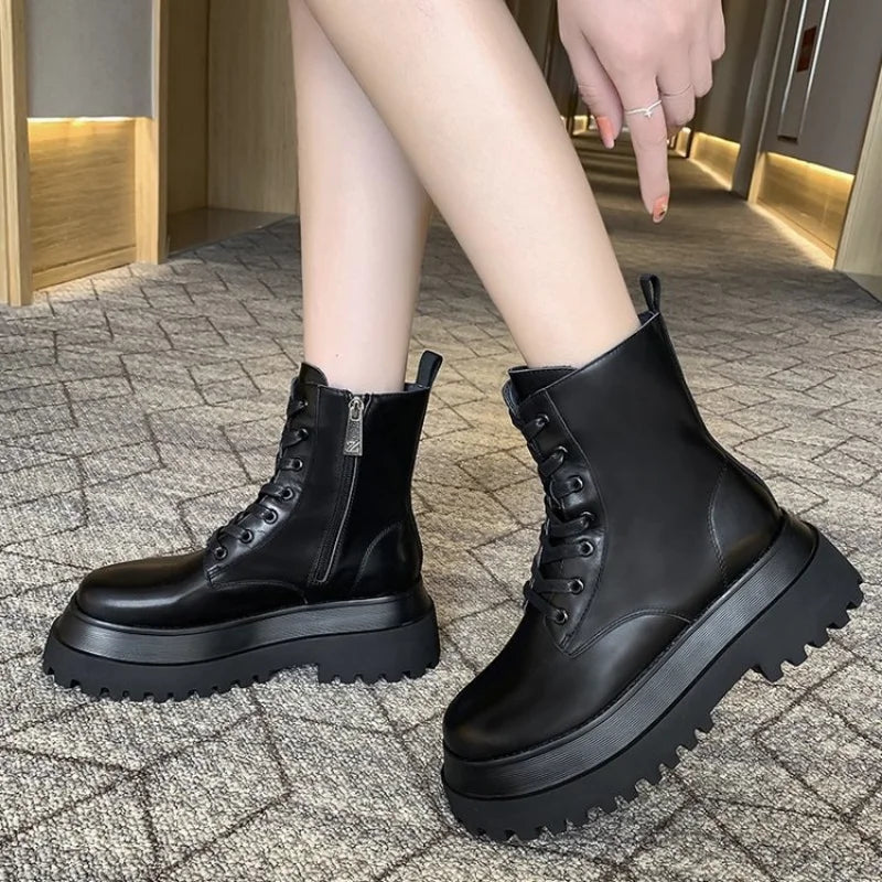 Women's Platform Ankle Boots – Lace-Up Square Heel Short Boots Platform Ankle Boots Vue