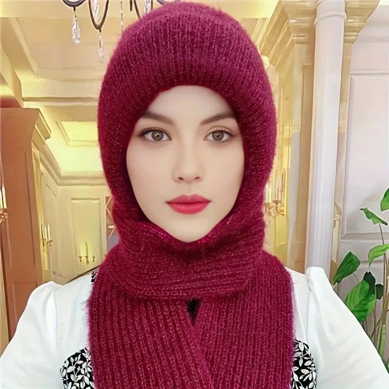 1/2/3PCS Women Integrated Scarf and Hat for Adults Thick Knitted Winter Beanie Cold Weather Windproof Fleece Lined Warm Cap Vue