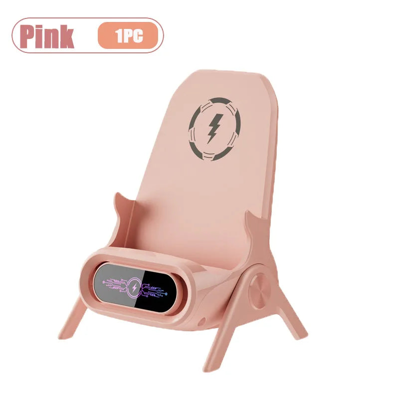 1-4pcs Wireless Charging Stand with Speaker for Desk Horizontal Vertical Auto Sensing Fast Charger for All Phones Vue Pink-1PC