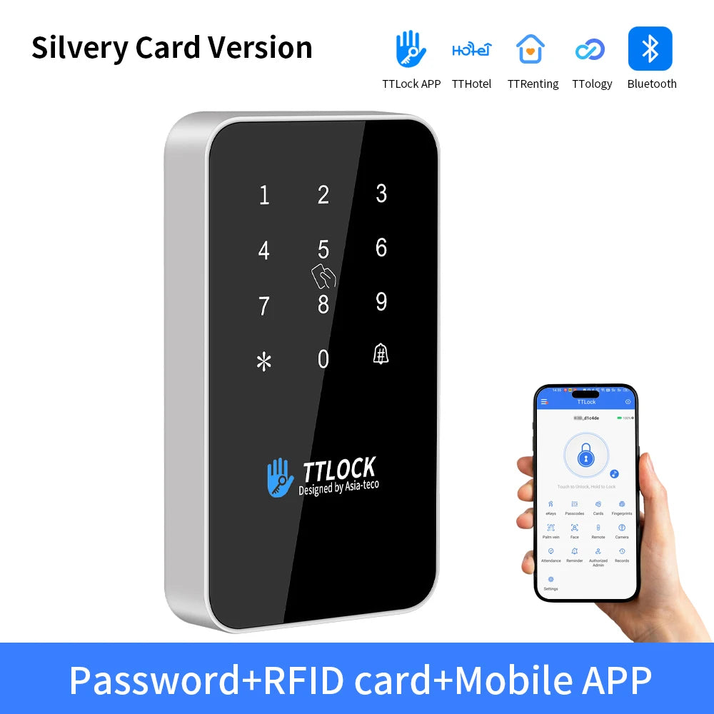 Asia-Teco IP67 Outdoor 13.56MHZ NFC Keypad Ttlock App Fingerprint MJ03 Work with G2 Gateway Password Access Controller System Vue MJ03-MF-TT-Slivery