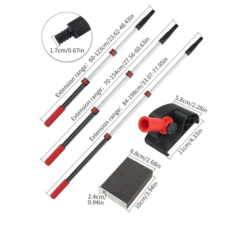 Aluminum Telescopic Pole Wall Sanding Frame Multi-direction Swivel Replaceable Square Sanding Pad Putty Polisher Swivel Head Vue