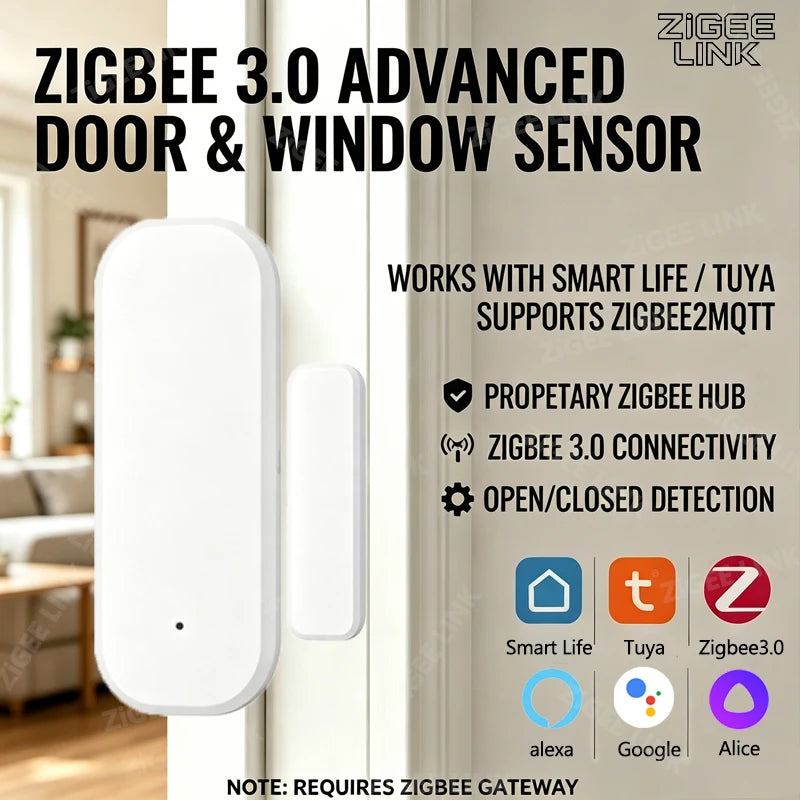 Zigbee3.0 Magnetic Door Window Sensor Open Closed Detector With APP Push Alert Required Zigbee Gateway For Smart Home Security Vue